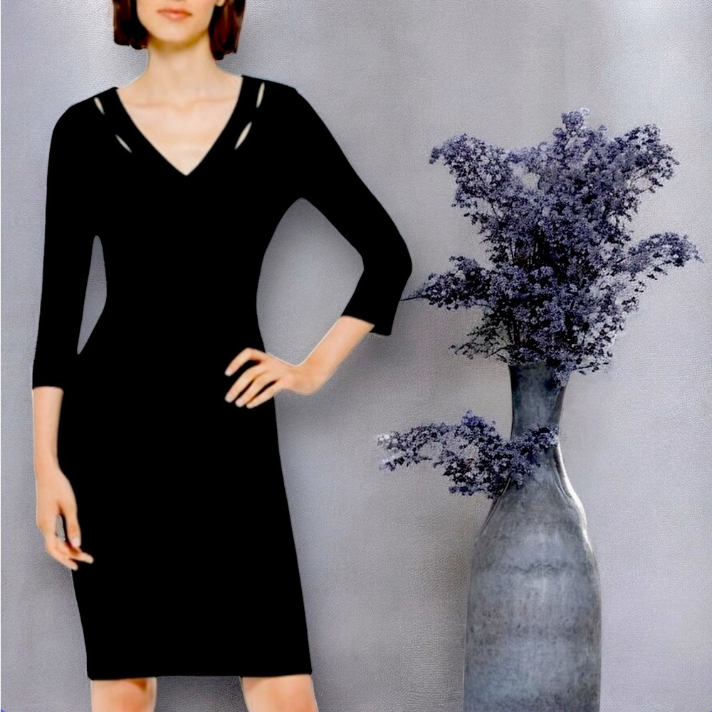 Calvin Klein LS/V-neck, pencil dress w/cut-out keyhole details neckline.🌹